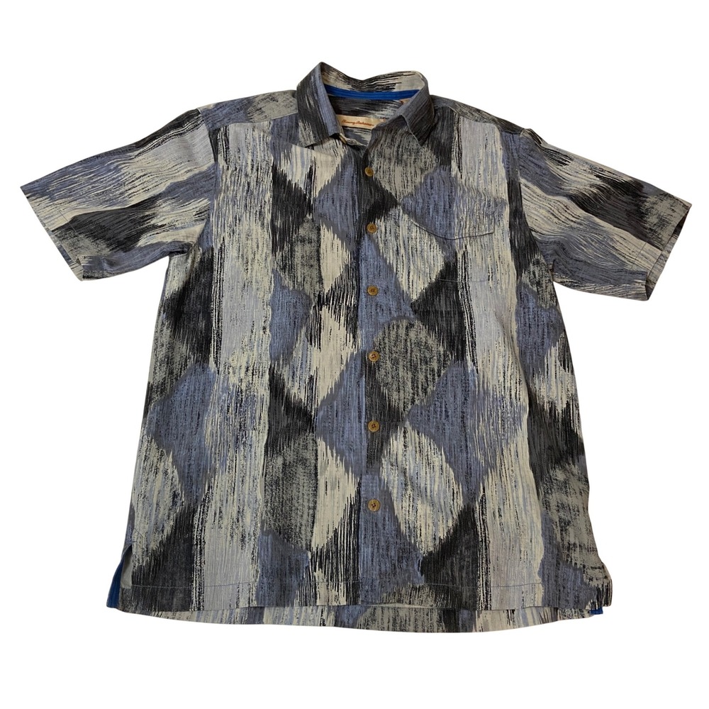 Tommy Bahama Silk Shirt Mens Small Button Up Short‎ Sleeve Abstract Beachy